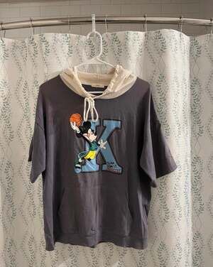 Vintage Mickey Mouse Slam Dunk It Short Sleeve Contrast Hoodie